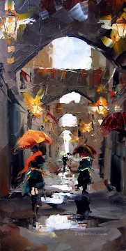 Impresionismo Painting - Paisaje urbano de Kal Gajoum 02 con espátula